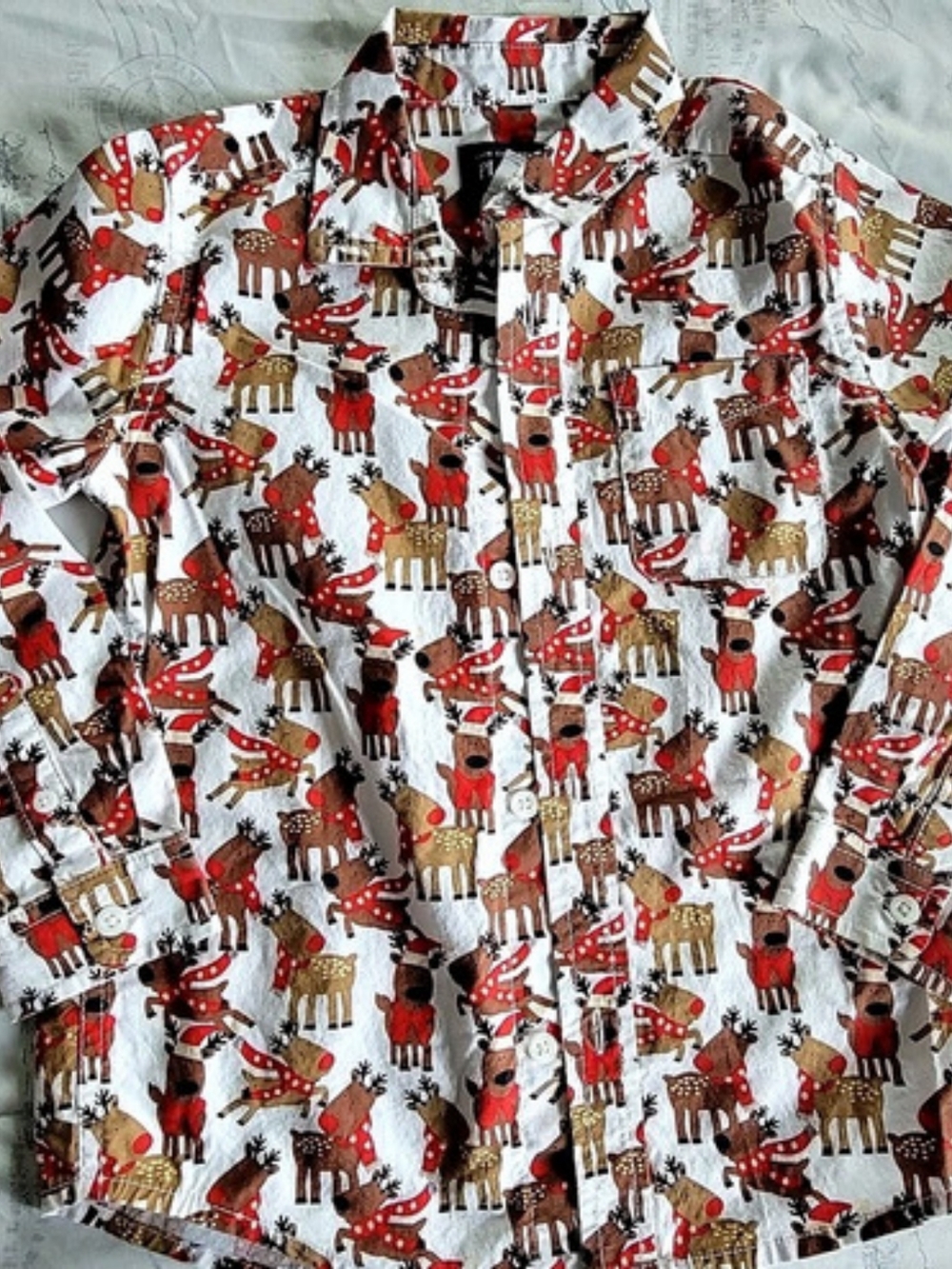 The Children's Place Boys 5T Reindeer Button Down in White & Red Like New